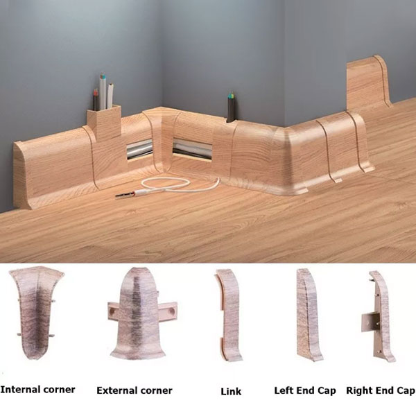 Light Oak PVC Skirting Board & Flexible Edges with Cable Cover Accessories 
